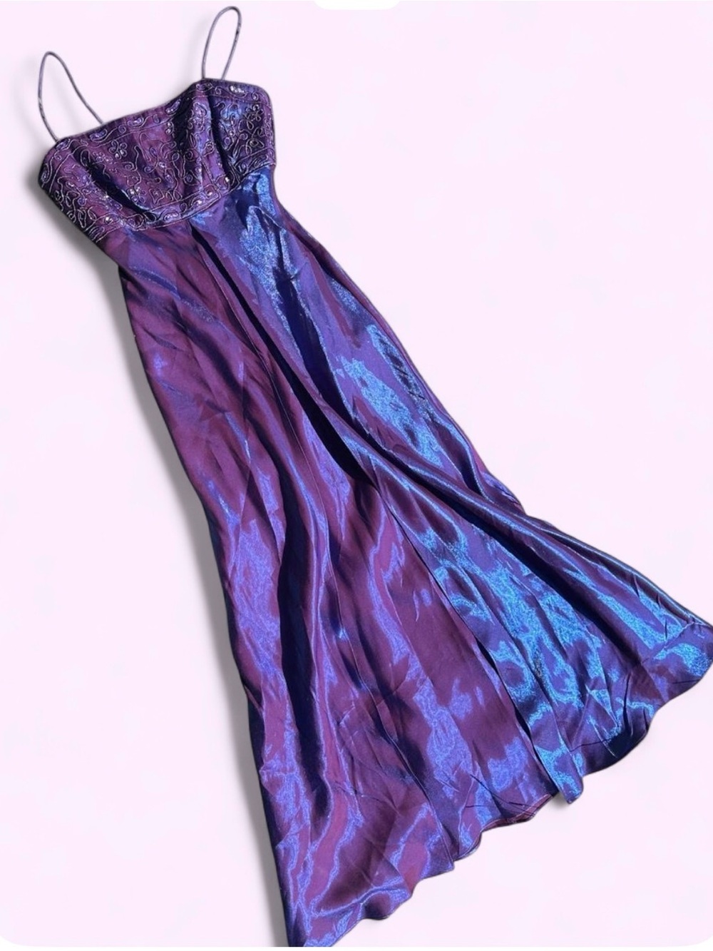 Purple Iridescent Spaghetti-Strap Evening Dress